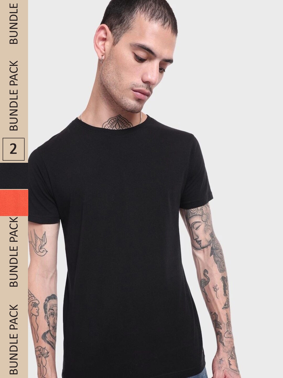 

Bewakoof Pack Of 2 Round Neck Cotton T-shirt, Black