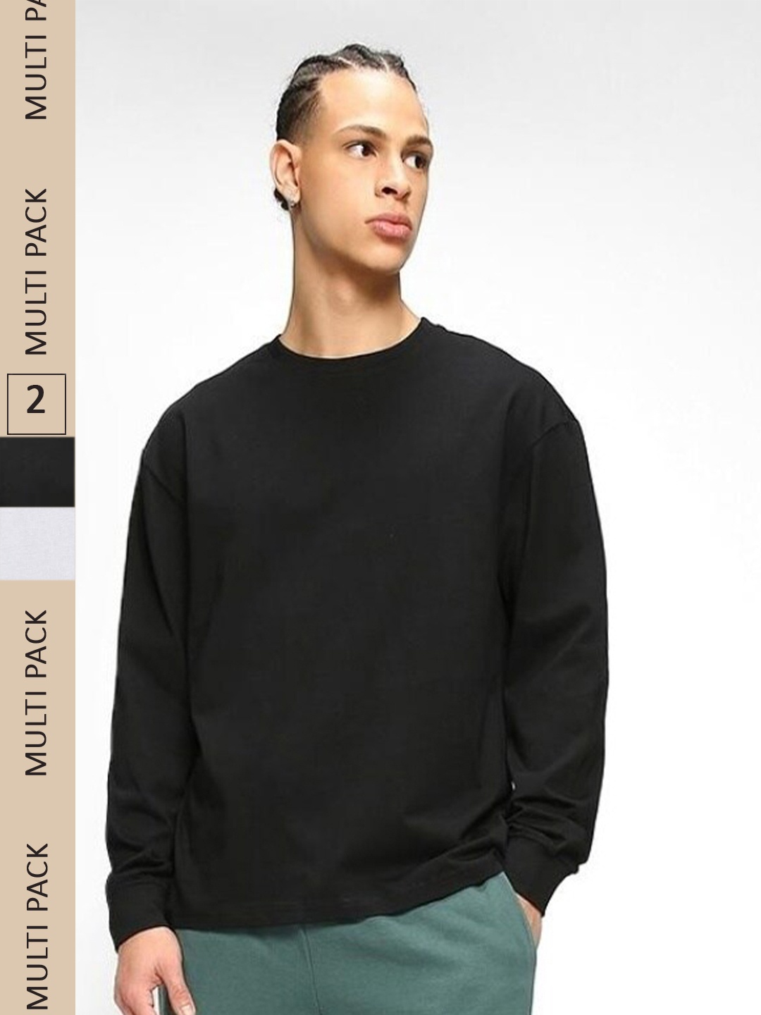 

Bewakoof Pack Of 2 Drop-Shoulder Sleeves Oversized Fit Cotton T-Shirts, Black