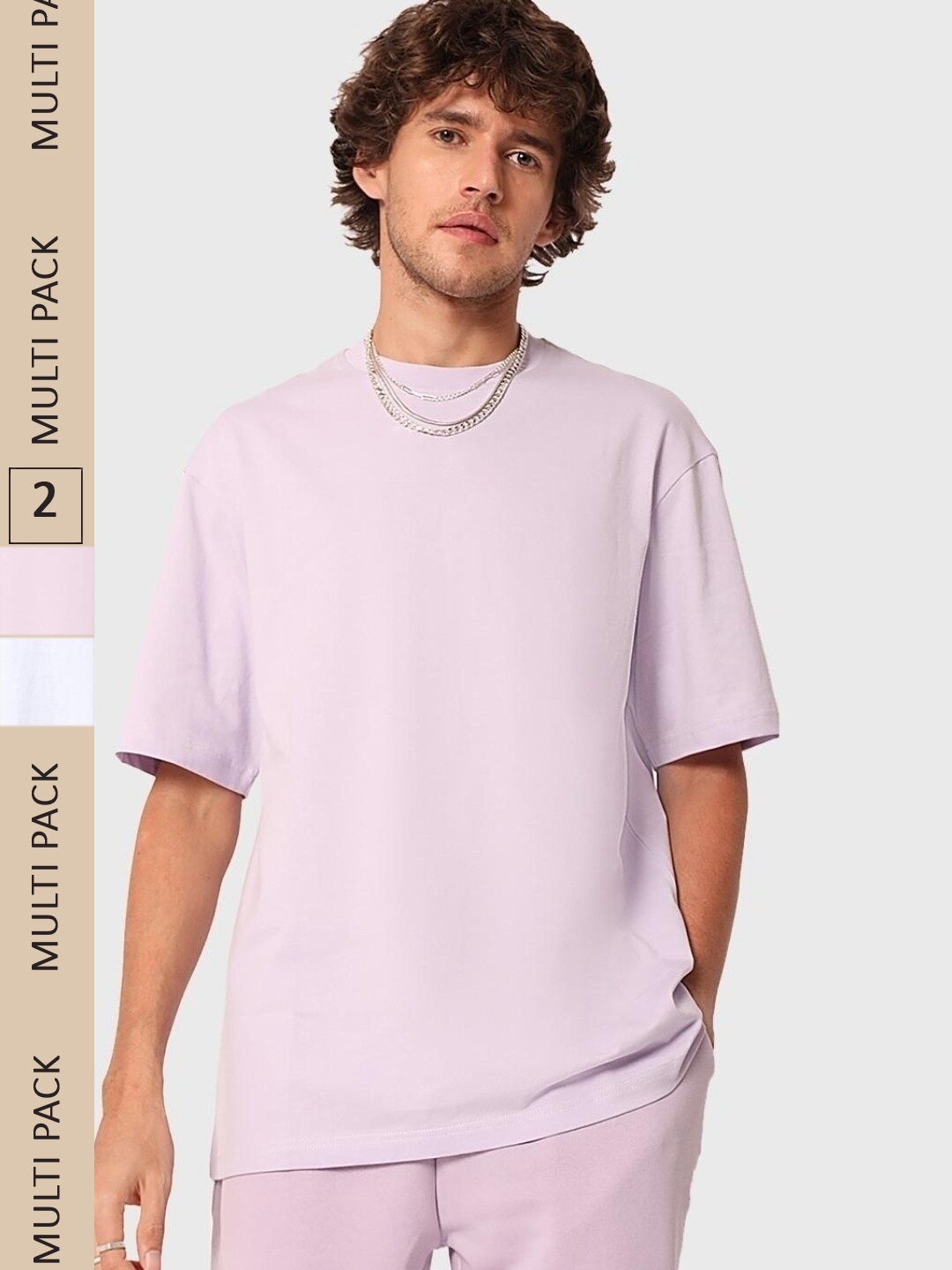 

Bewakoof Pack Of 2 Round Neck Oversize T-shirt, Lavender