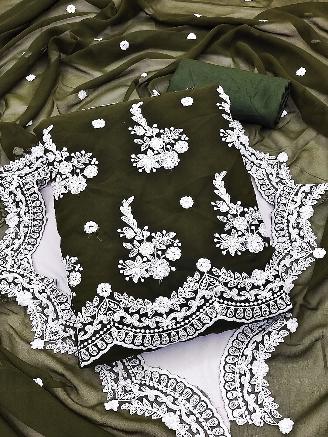 

KALINI Floral Embroidered Unstitched Dress Material, Green