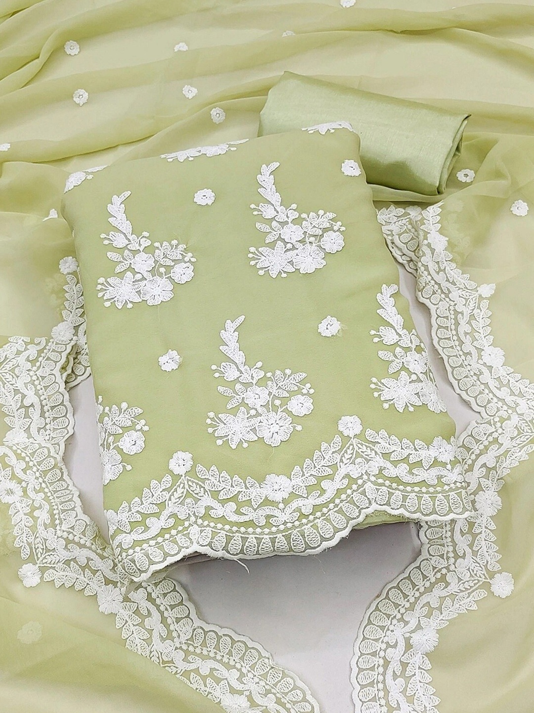 

KALINI Floral Embroidered Unstitched Dress Material, Yellow
