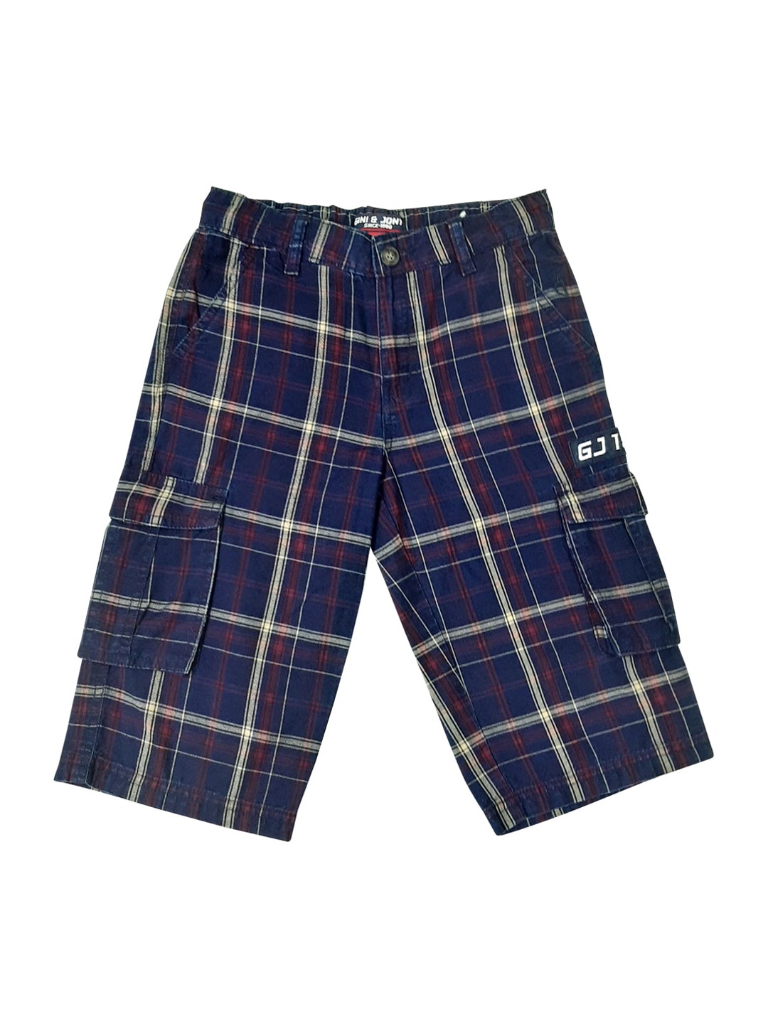 

Gini and Jony Boys Checked Cotton Cargo Shorts, Blue