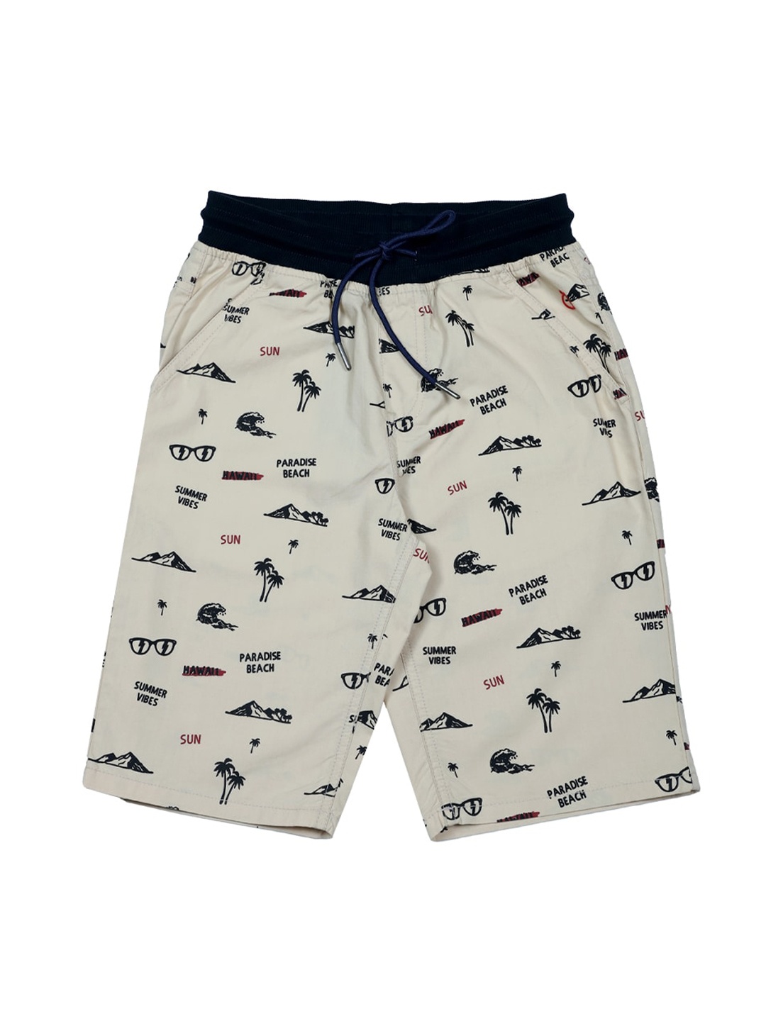 

Gini and Jony Infant Boys Conversational Printed Cotton Shorts, Off white