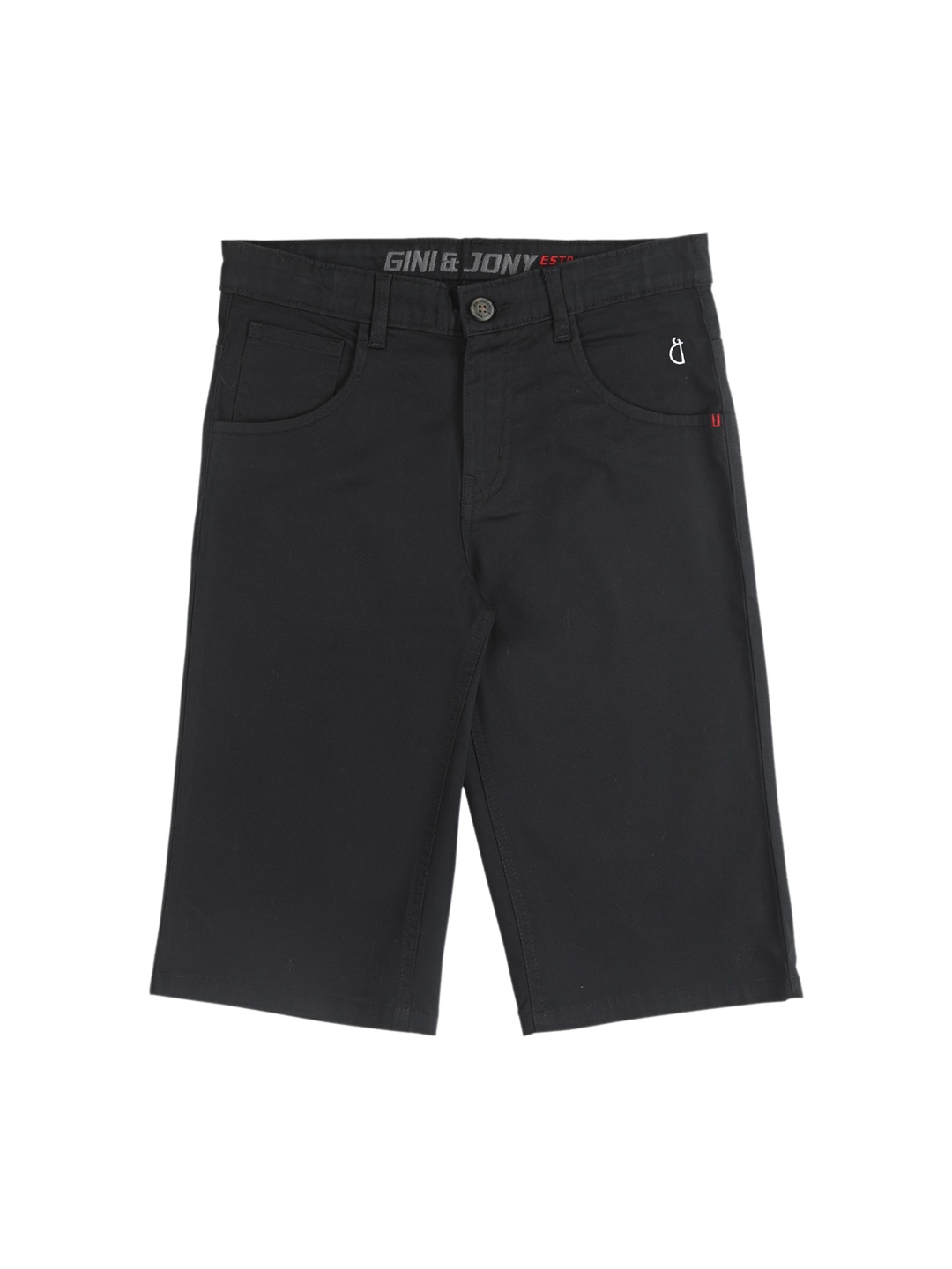 

Gini and Jony Boys Mid-Rise Knee Length Cotton Shorts, Black