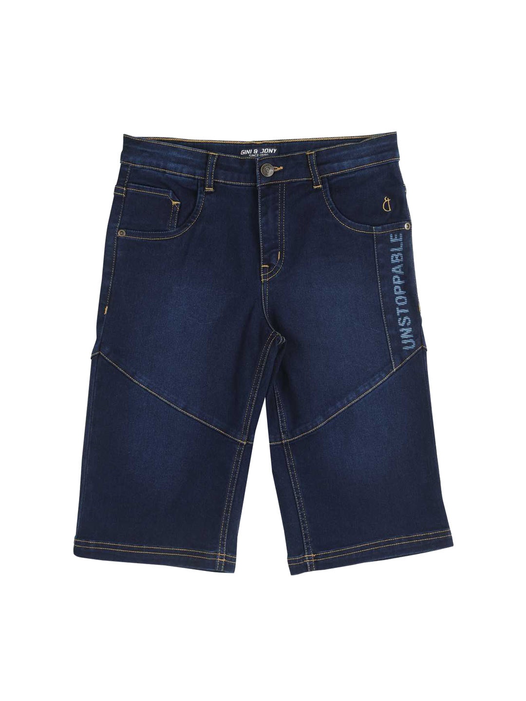 

Gini and Jony Boys Mid-Rise Knee Length Cotton Denim Shorts, Navy blue