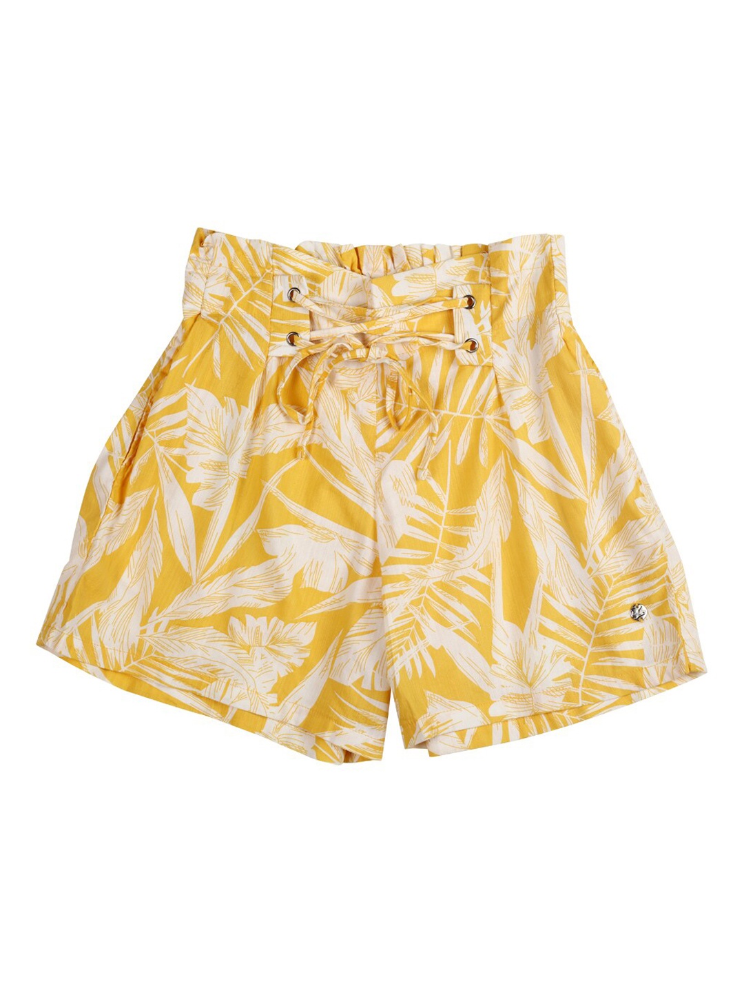 

Gini and Jony Girls Floral Printed Mid-Rise Knee Length Cotton Shorts, Yellow