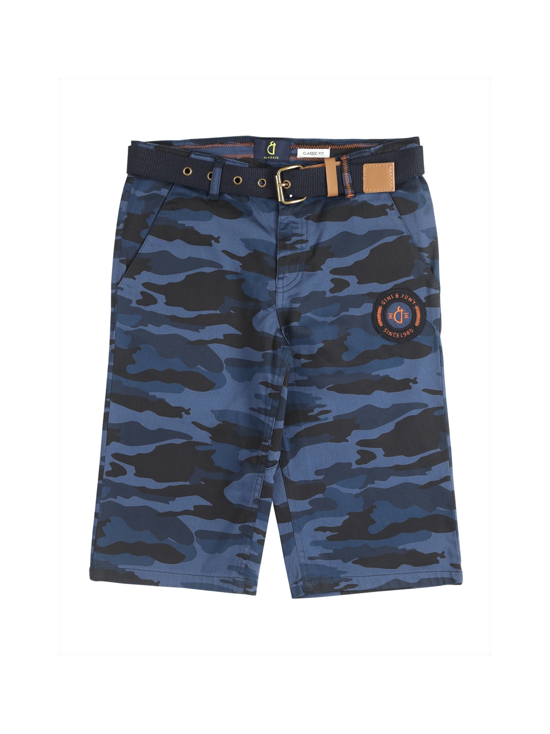 

Gini and Jony Infant Boys Camouflage Printed Shorts With Belt, Blue