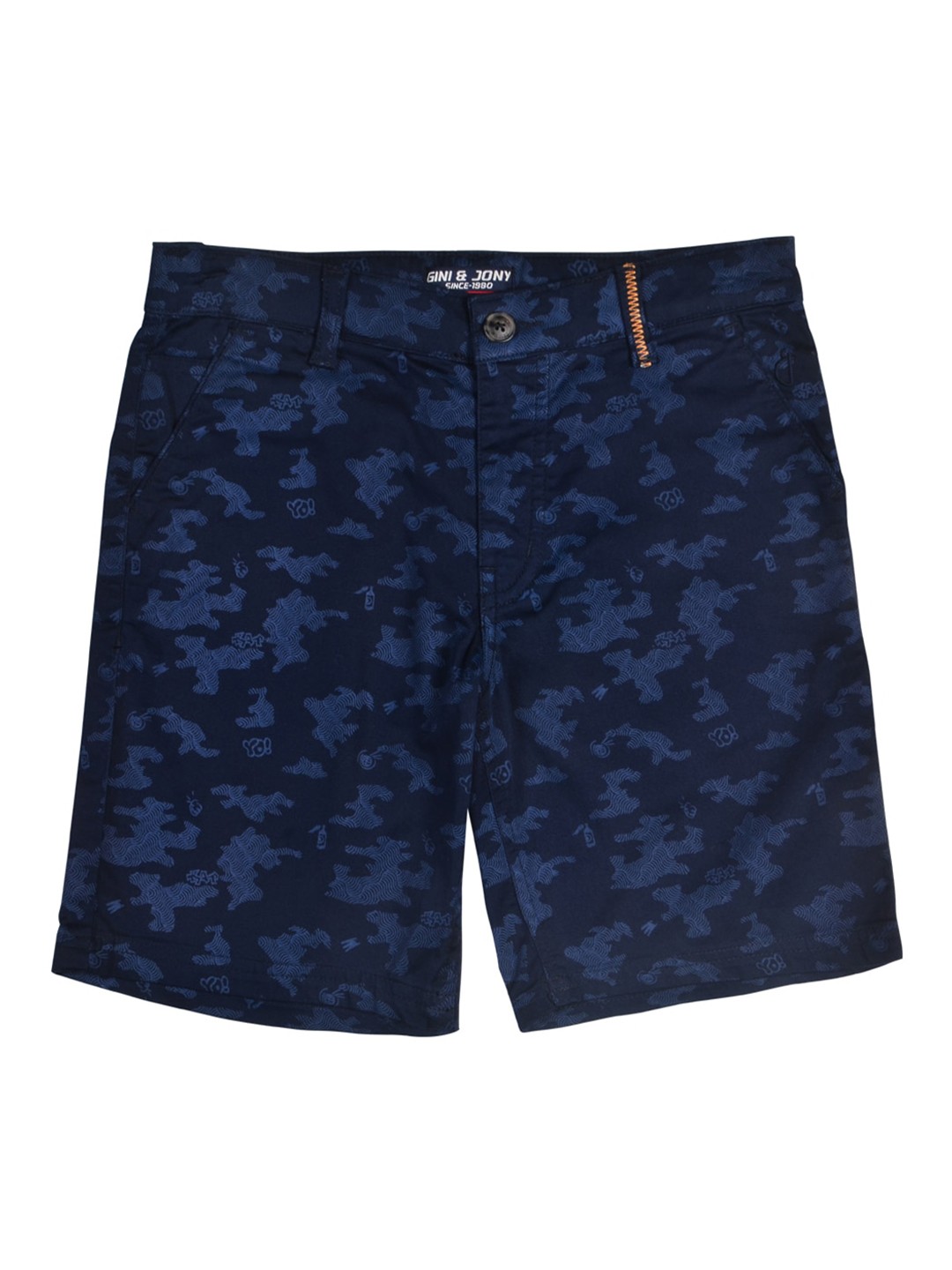 

Gini and Jony Boys Floral Printed Cotton Shorts, Navy blue