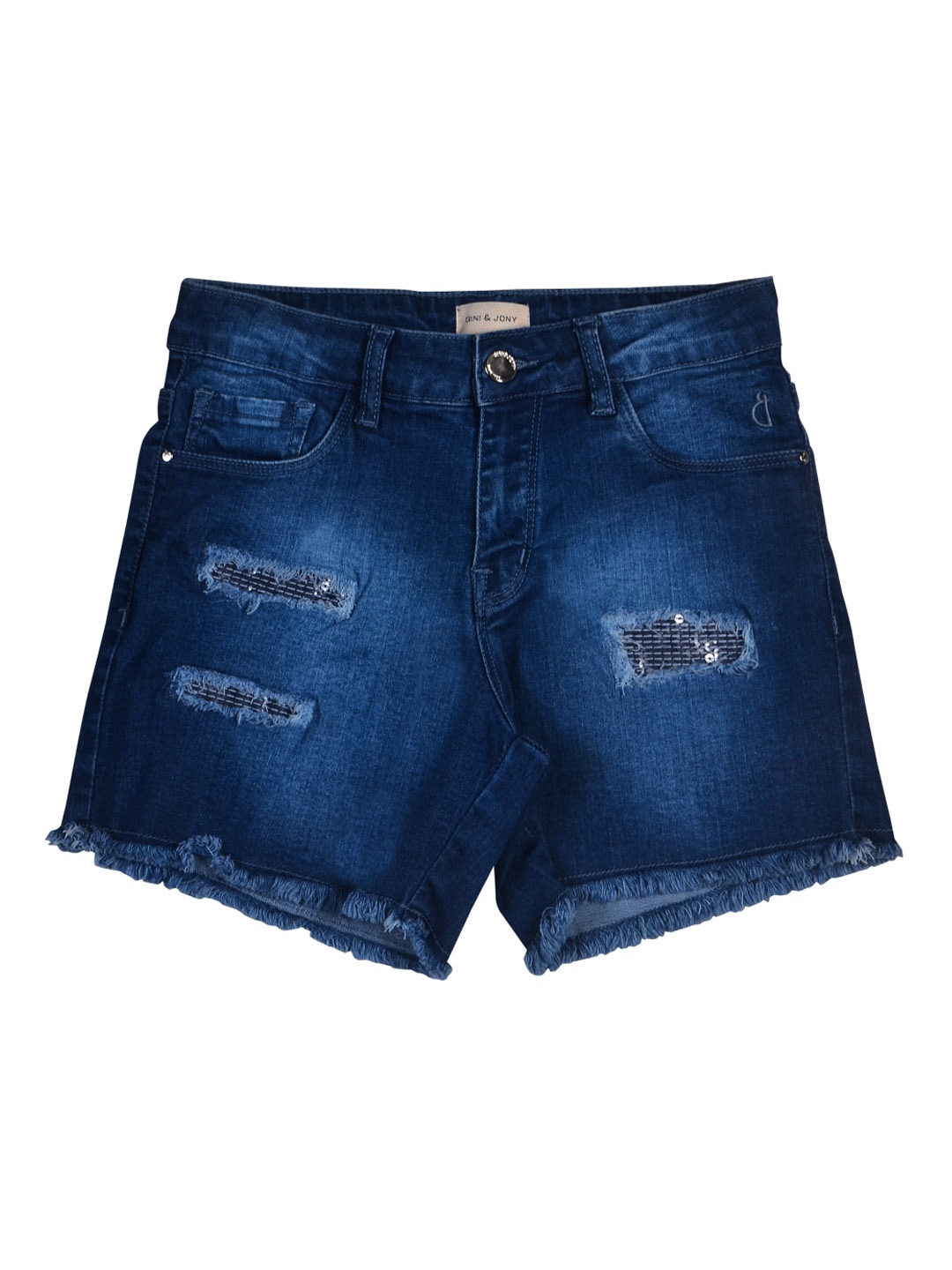 

Gini and Jony Girls Washed Distressed Denim Shorts, Blue