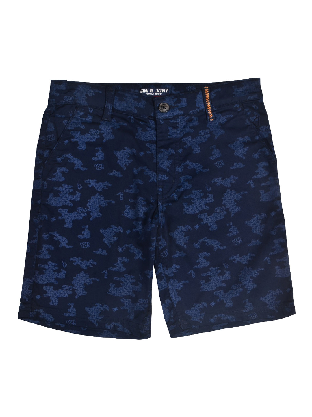 

Gini and Jony Boys Camouflage Printed Cotton Shorts, Navy blue