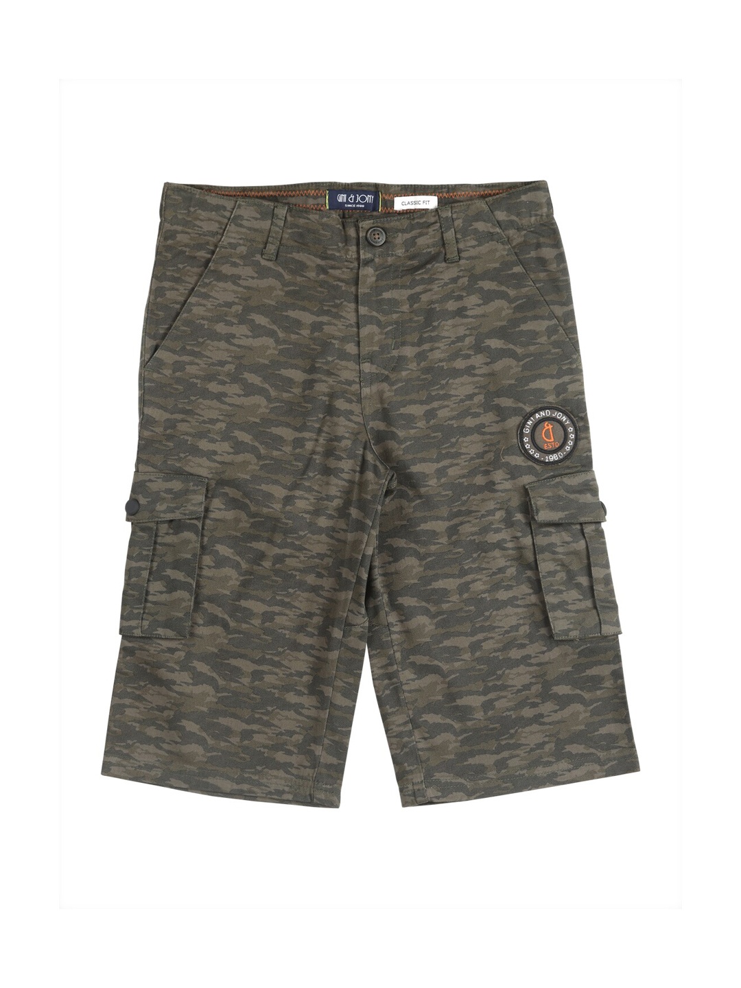 

Gini and Jony Boys Camouflage Printed Cotton Cargo Shorts, Olive