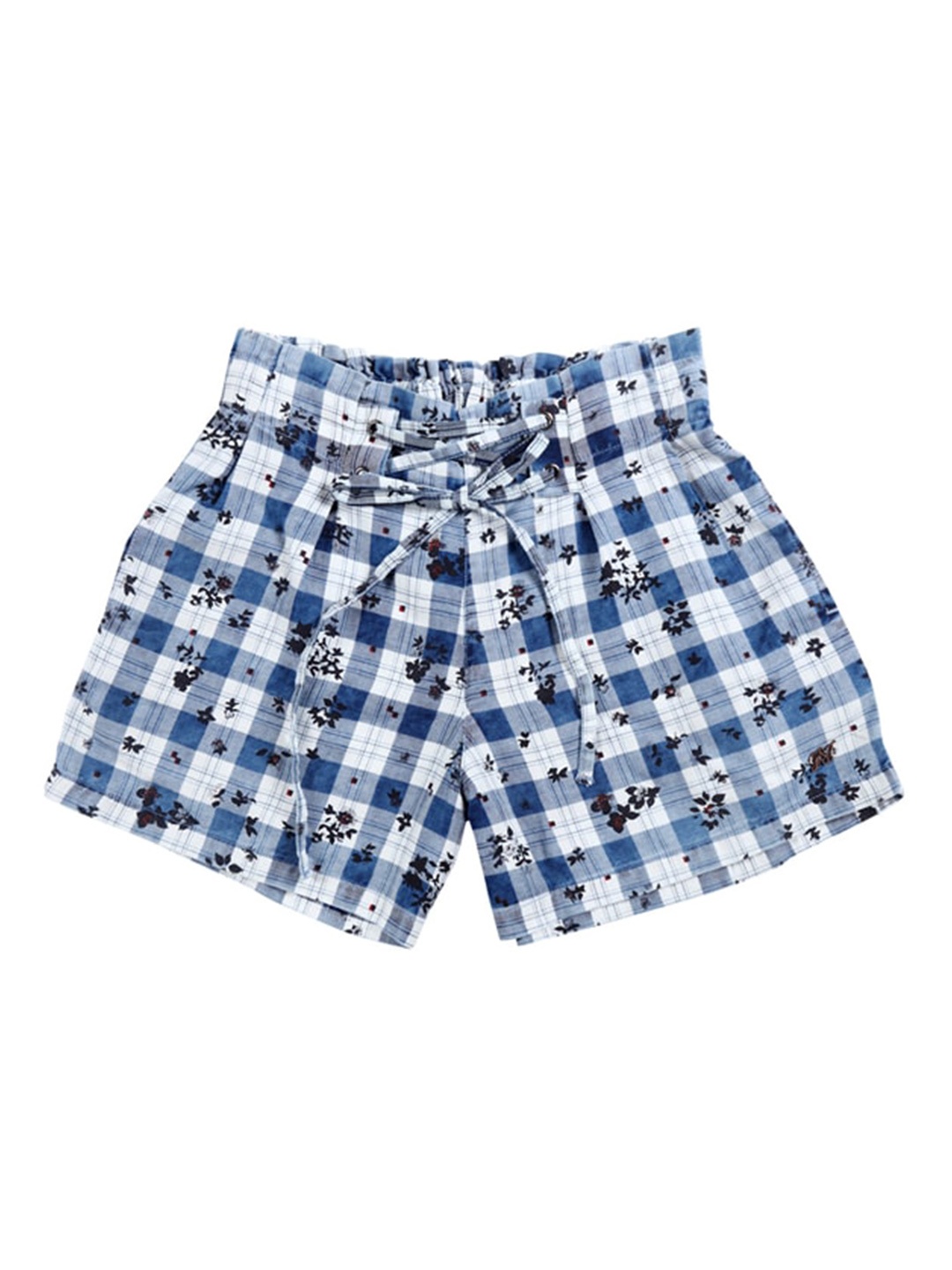 

Gini and Jony Girls Checked Mid-Rise Cotton Shorts, Blue