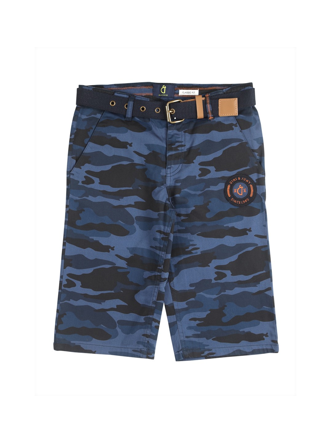 

Gini and Jony Boys Camouflage Printed Cotton Shorts, Blue