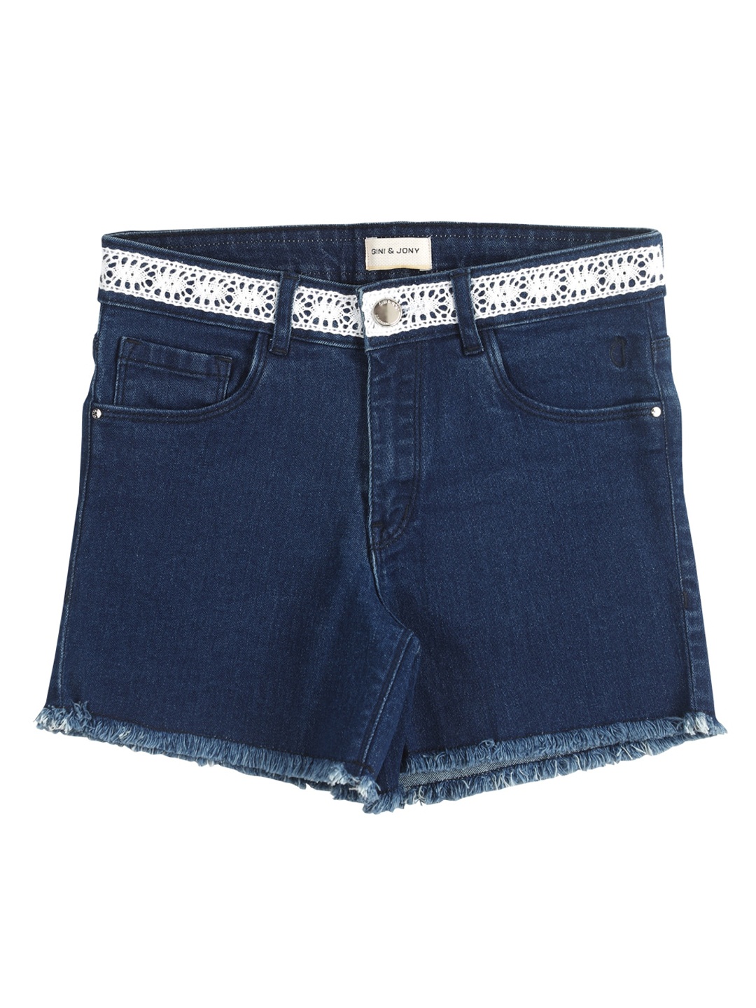 

Gini and Jony Girls Lace Inserted Cotton Denim Shorts, Navy blue