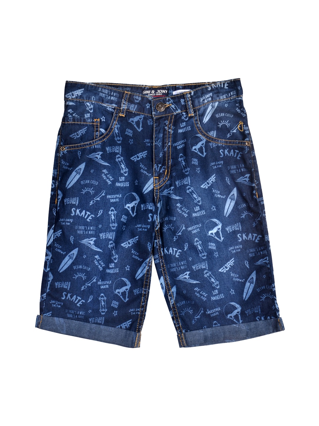 

Gini and Jony Boys Printed Denim Bermuda Shorts, Blue