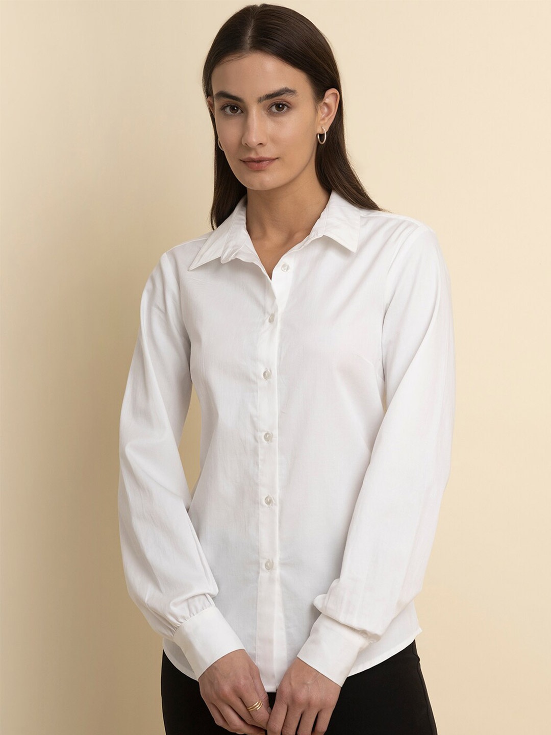 

FableStreet Spread Collar Cotton Casual Shirt, White