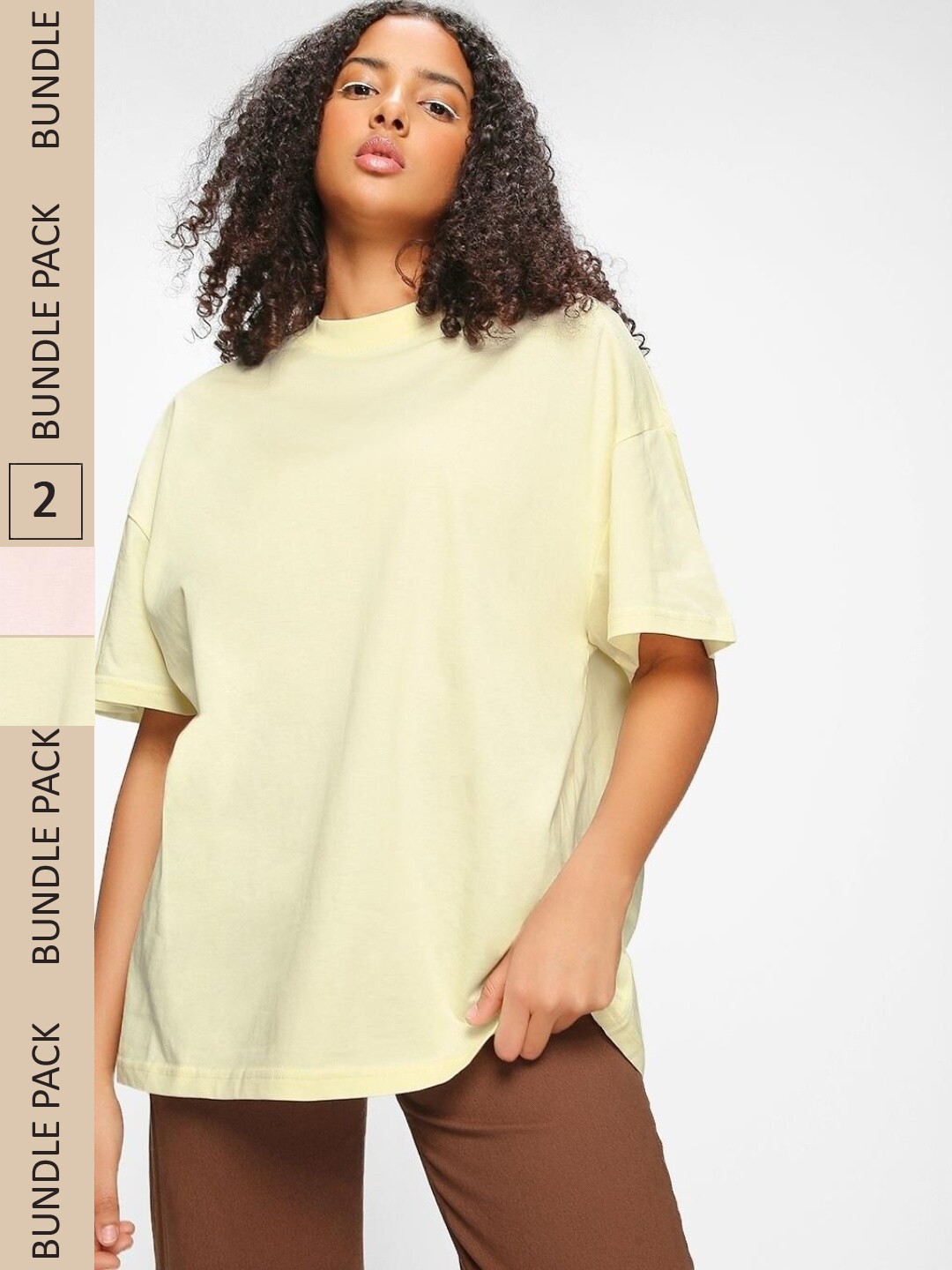 

Bewakoof Pack of 2 Drop Shoulder Sleeves Cotton Oversized T-shirts, Pink