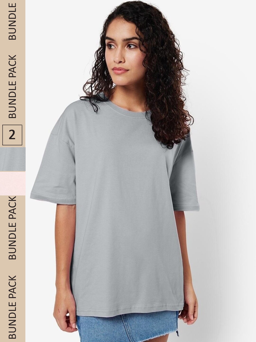 

Bewakoof Pack Of 2 Drop-Shoulder Sleeves Cotton Oversized T-shirt, Pink