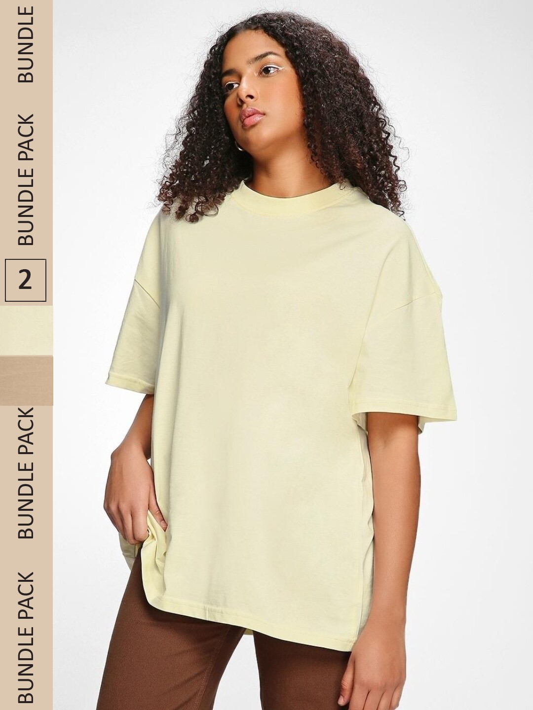 

Bewakoof Pack of 2 Drop Shoulder Sleeves Cotton Loose T-shirts, Yellow