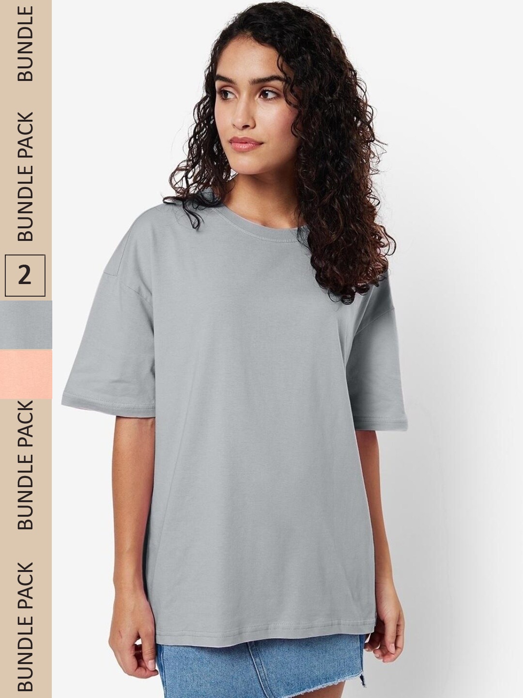 

Bewakoof Pack of 2 Drop Shoulder Sleeves Cotton Oversize T-shirts, Grey