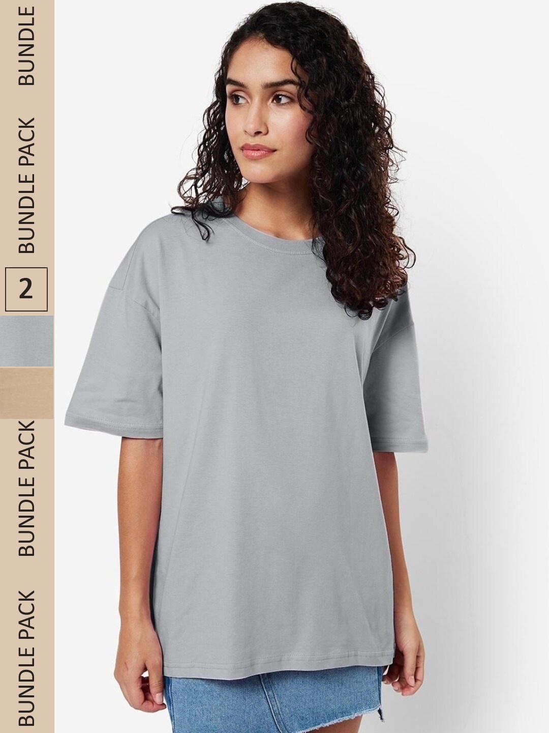 

Bewakoof Pack Of 2 Loose Cotton T-shirt, Grey