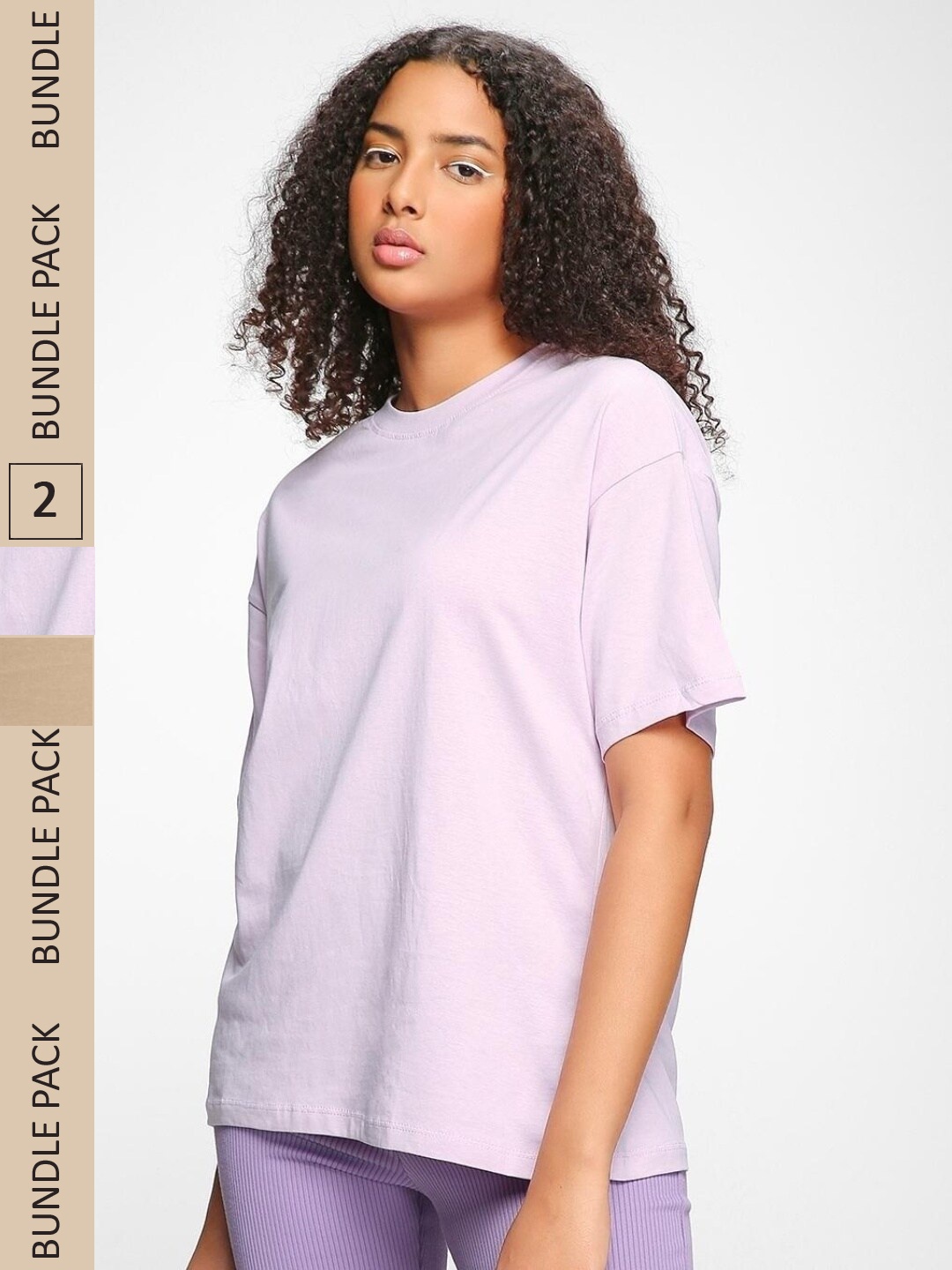 

Bewakoof Pack Of 2 Cotton Loose T-shirt, Purple