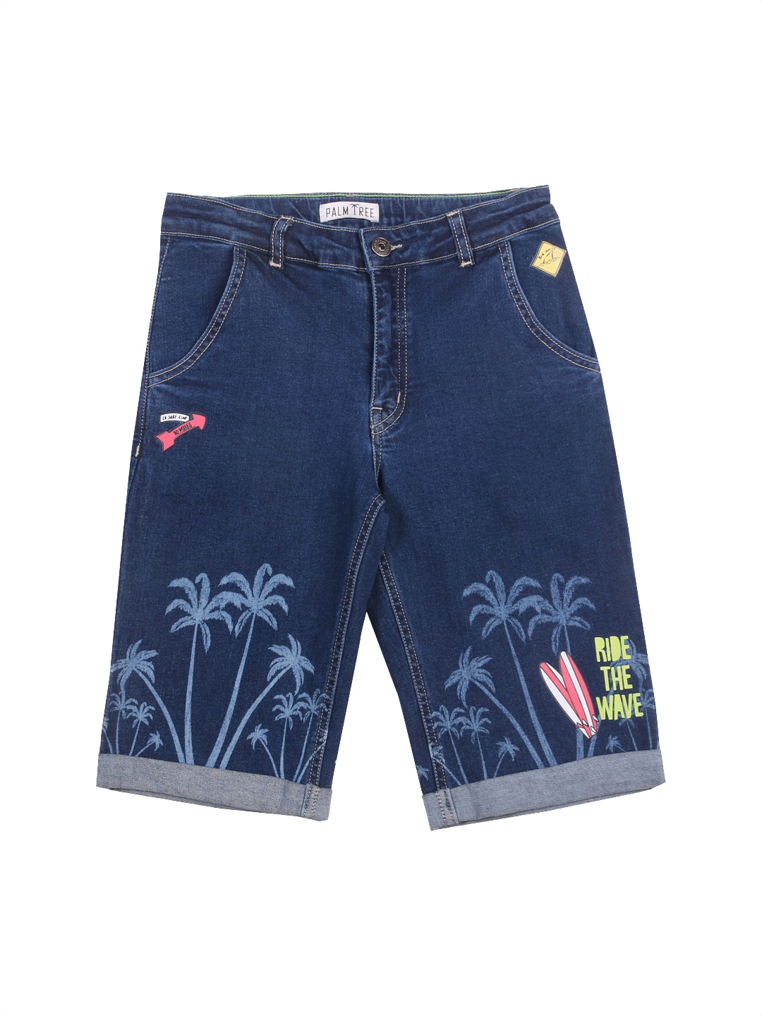 

Palm Tree Boys Printed Denim Shorts, Navy blue