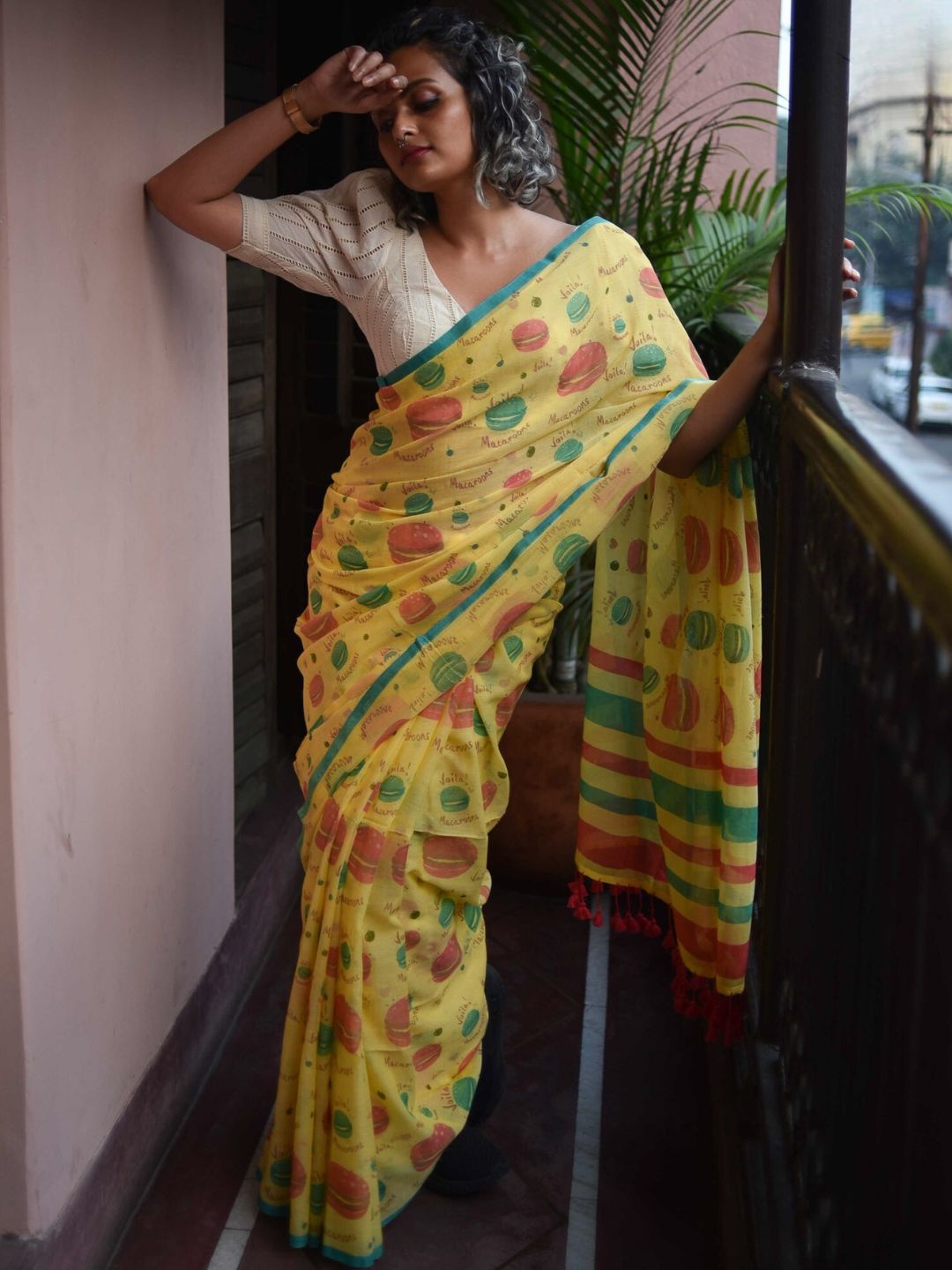 

Printed Saree with Fall & Tassles, Yellow