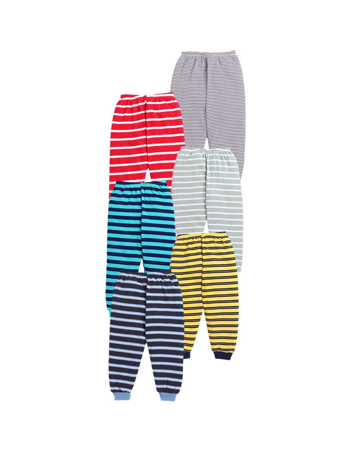 

EIO Kids Pack of 6 Striped Pure Cotton Joggers, Red