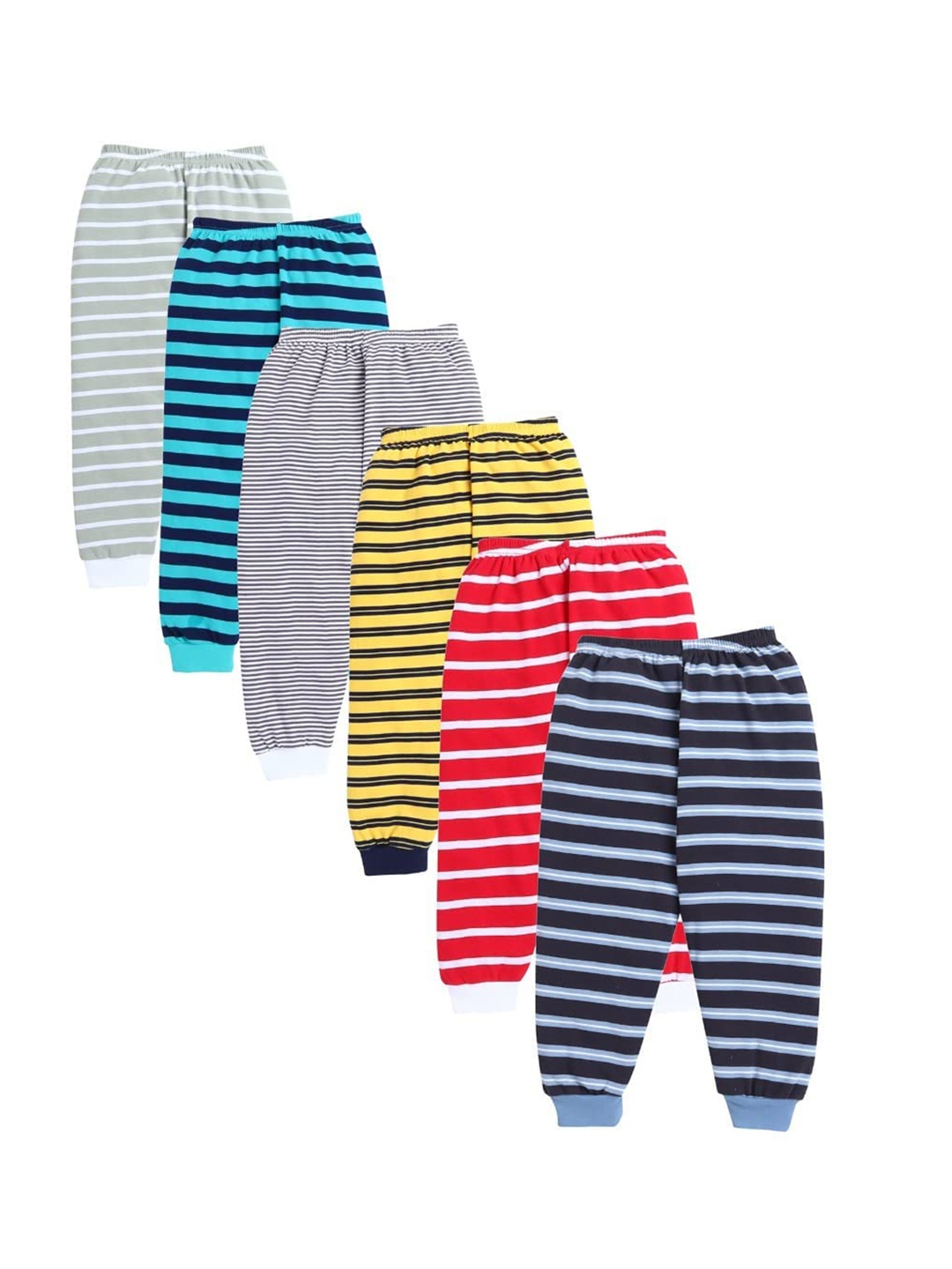 

EIO Kids Pack of 6 Striped Pure Cotton Joggers, Blue