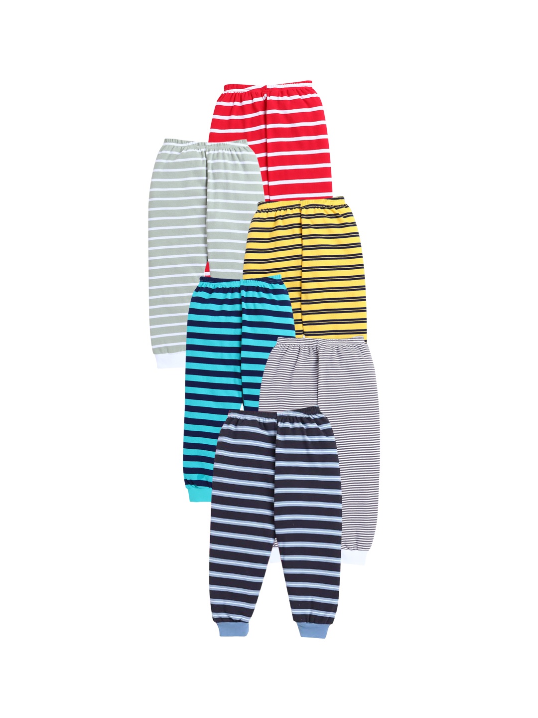

EIO Infant Kids Pack of 6 Striped Pure Cotton Joggers, Blue