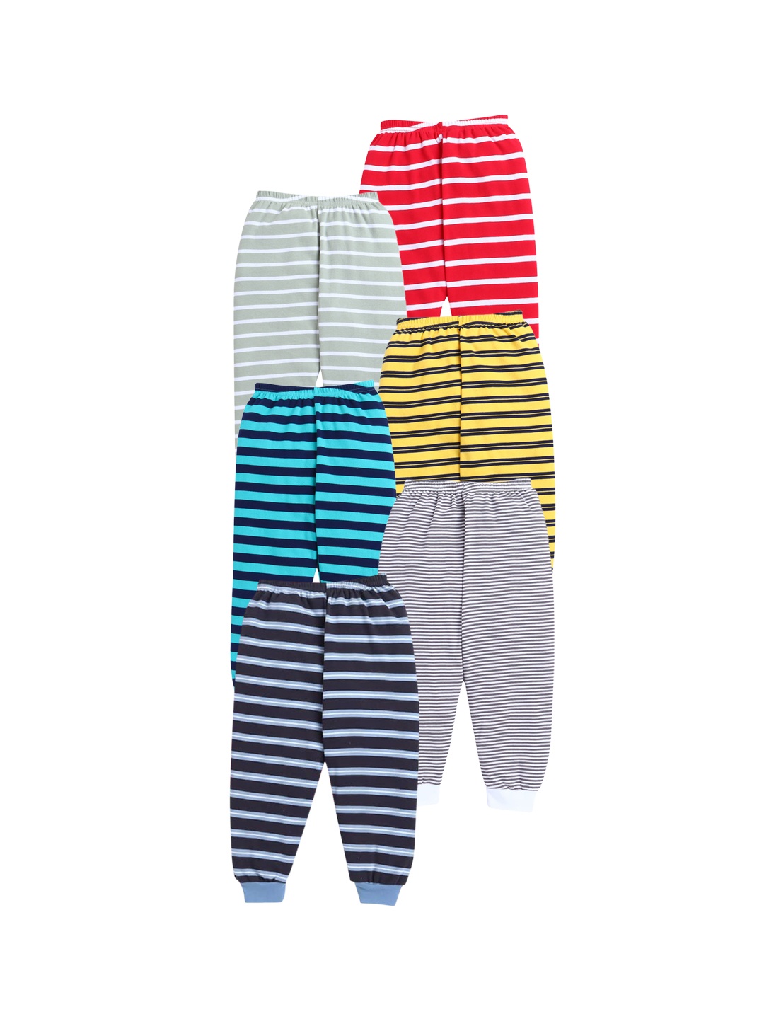 

EIO Kids Pack of 6 Striped Pure Cotton Joggers, Blue