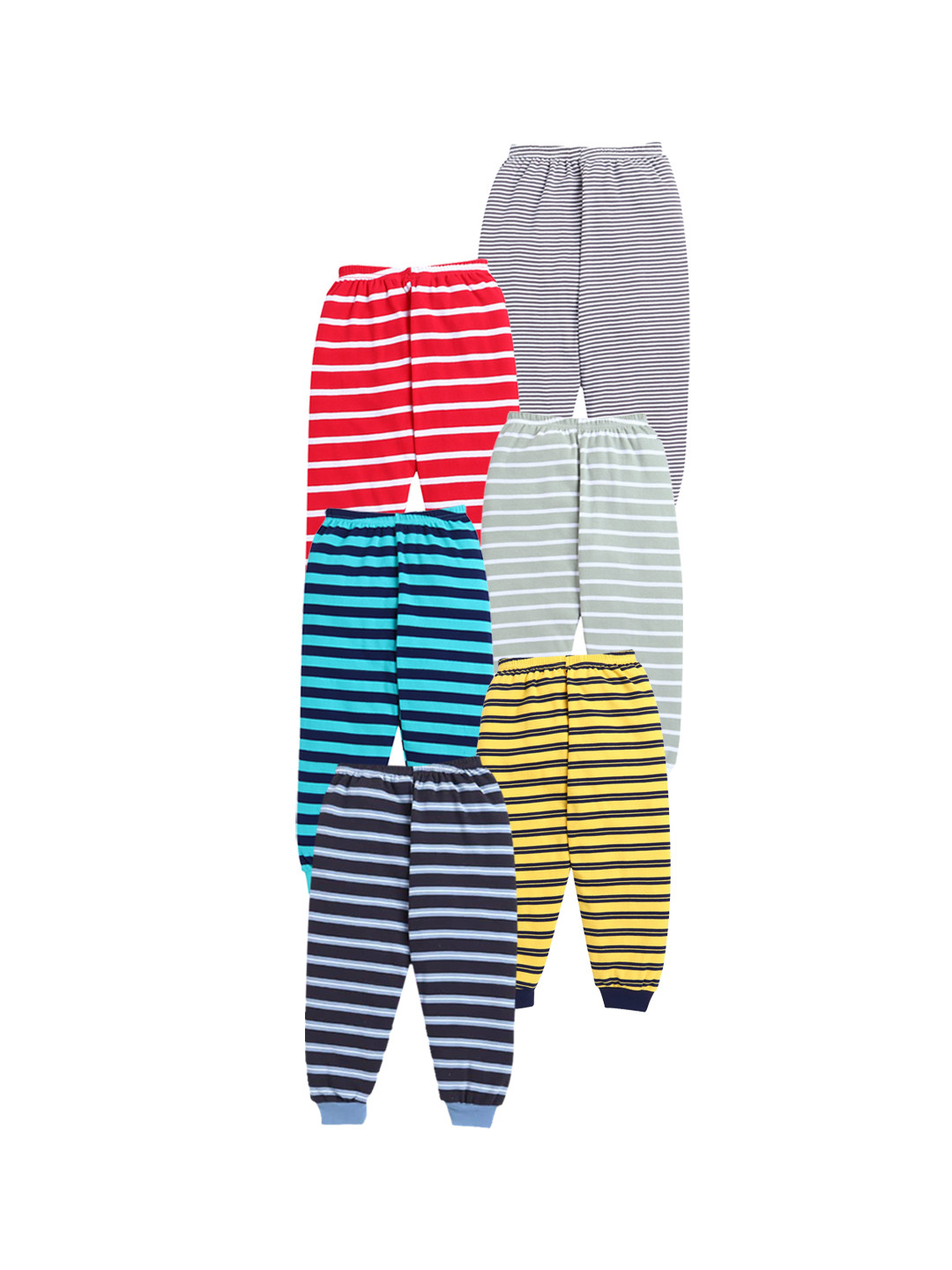 

EIO Kids Pack of 6 Striped Pure Cotton Joggers, Blue