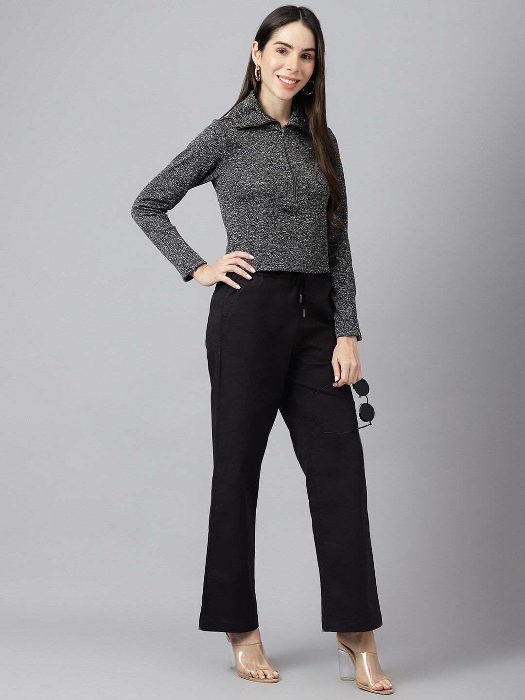 

Xpose Women Comfort Wide Leg High-Rise Trousers, Black