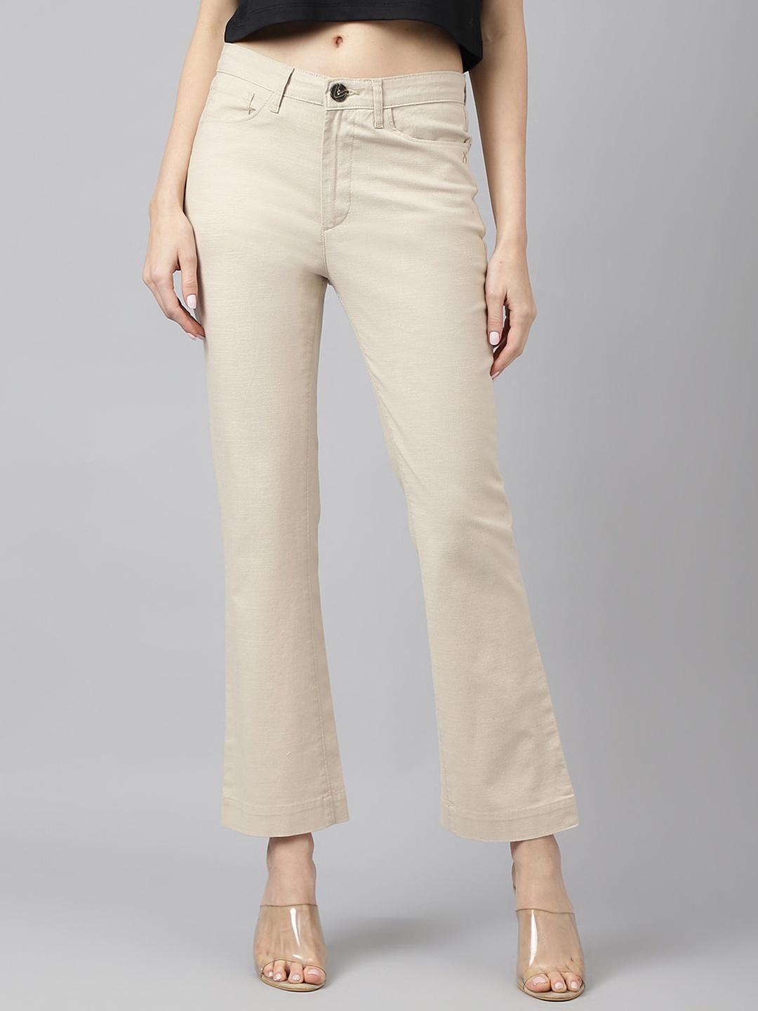 

Xpose Women Beige Comfort Mid-Rise Bootcut Trousers