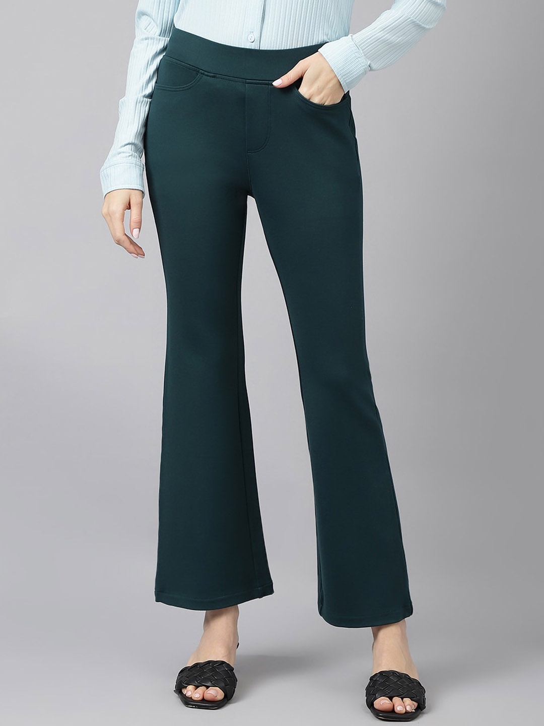 

Xpose Women Comfort Flared High-Rise Trousers, Teal