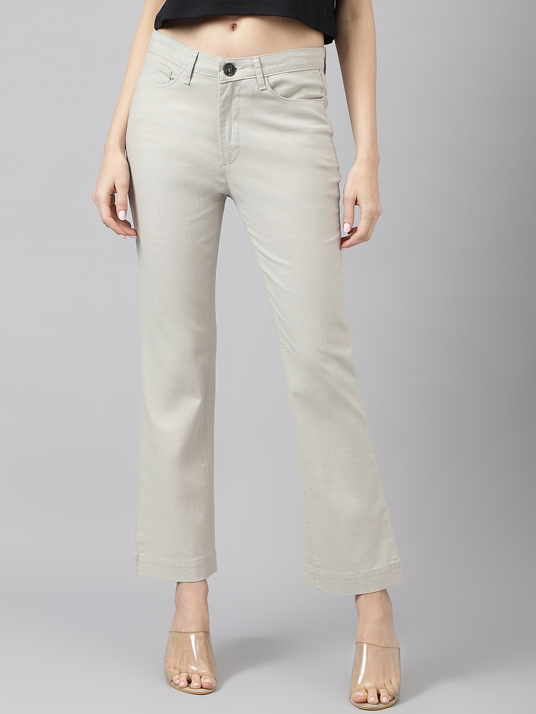 

Xpose Women Comfort High-Rise Bootcut Trousers, Grey