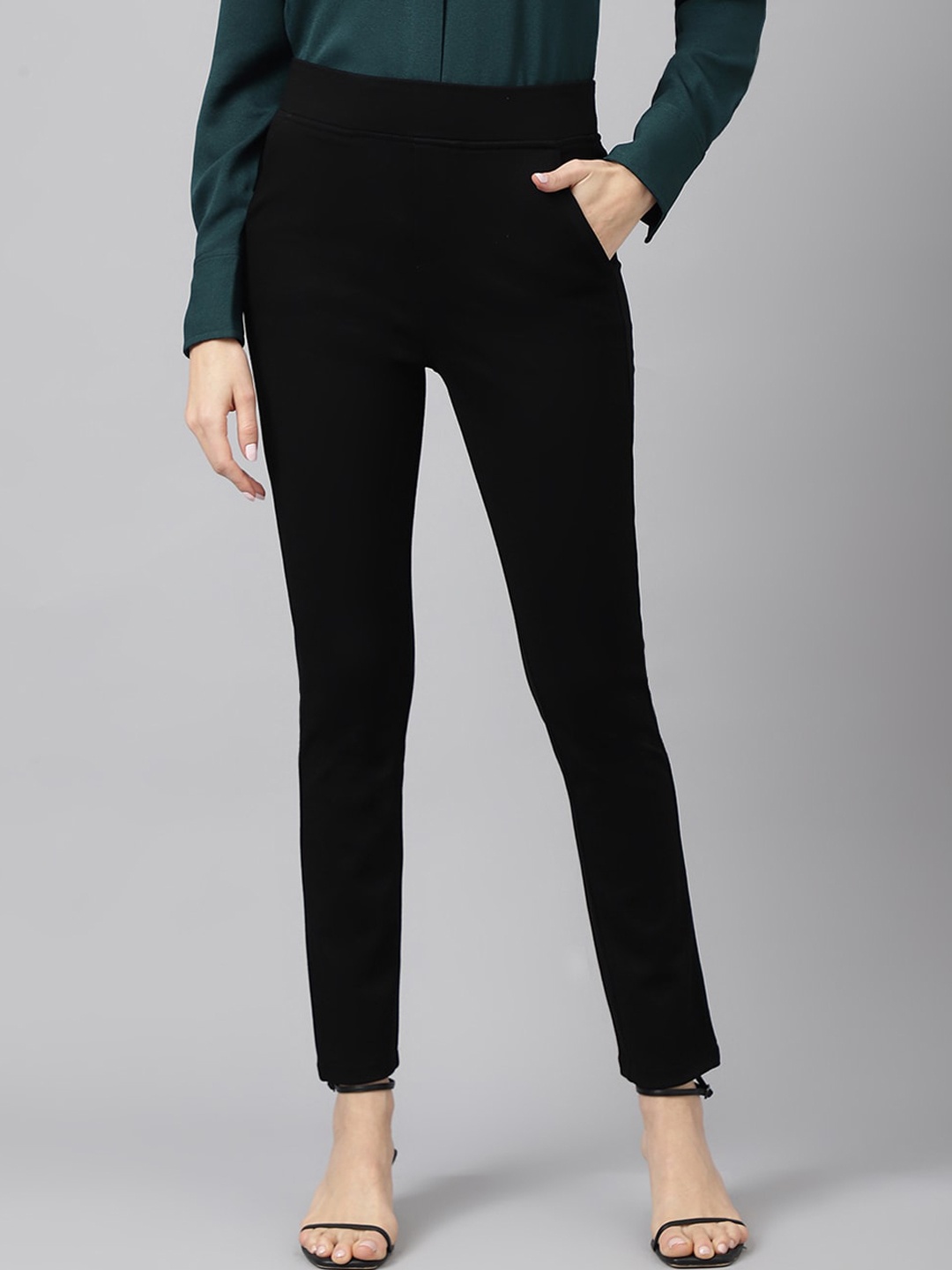 

Xpose Women Comfort Slim Fit High-Rise Trousers, Navy blue