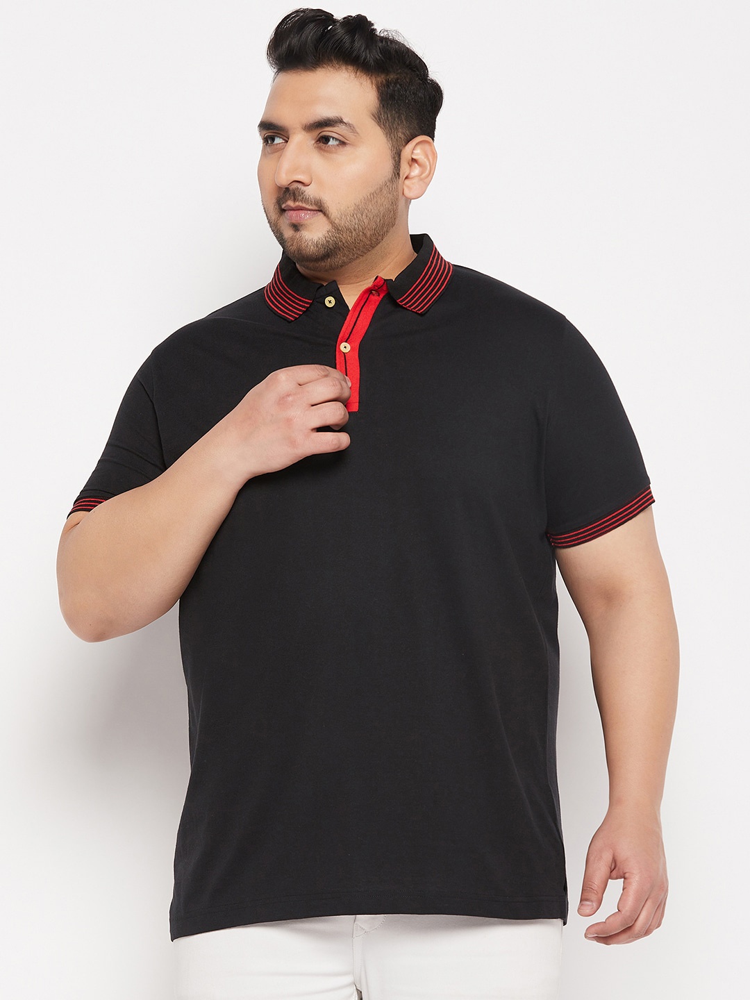 

bigbanana Plus Size Polo Collar Pure Cotton Bio Finished T-shirt, Black