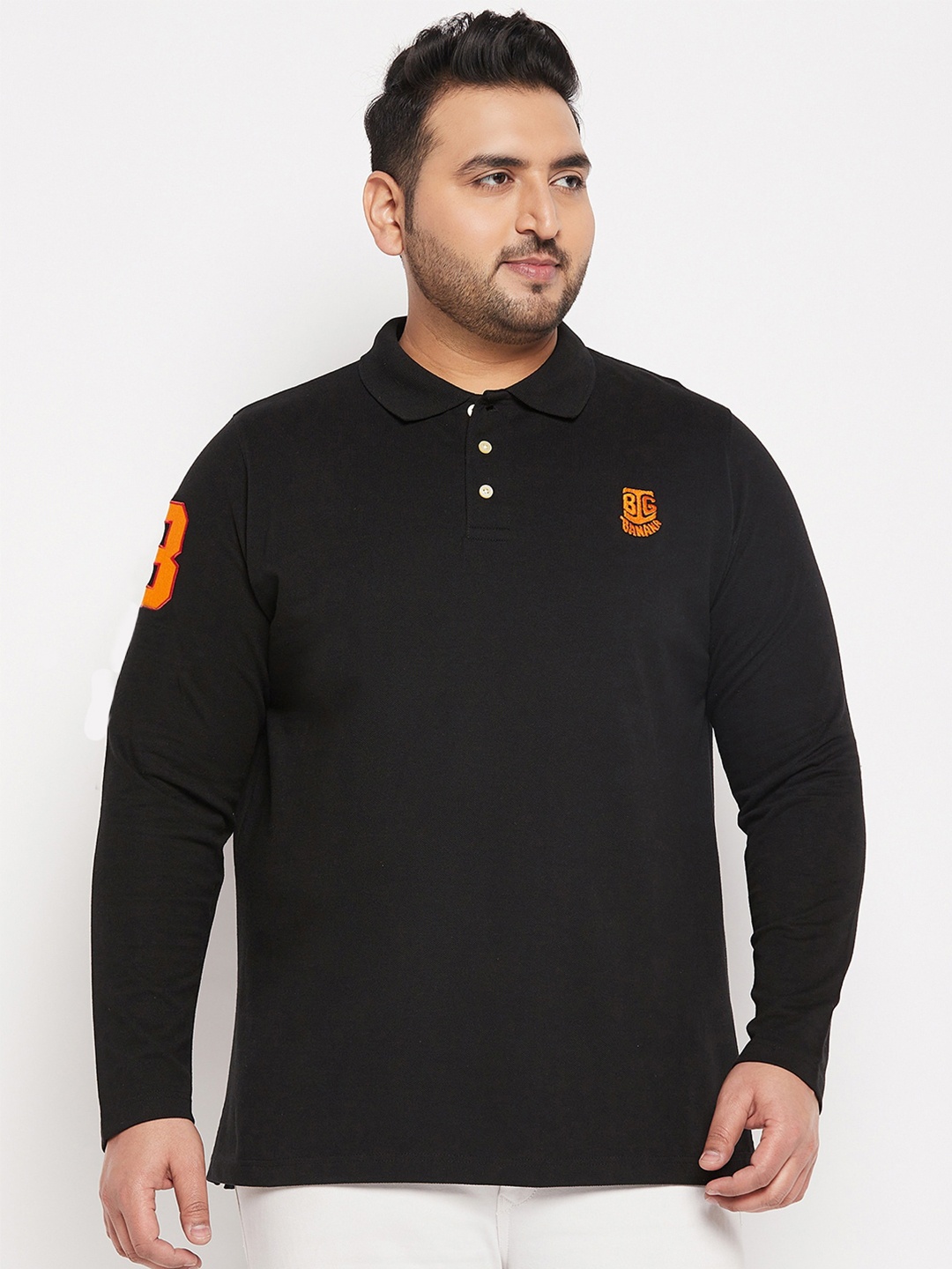 

bigbanana Plus Size Polo Collar Pure Cotton Bio Finished T-shirt, Black