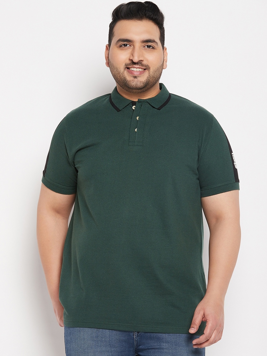 

bigbanana Plus Size Polo Collar Pure Cotton Bio Finished T-shirt, Green