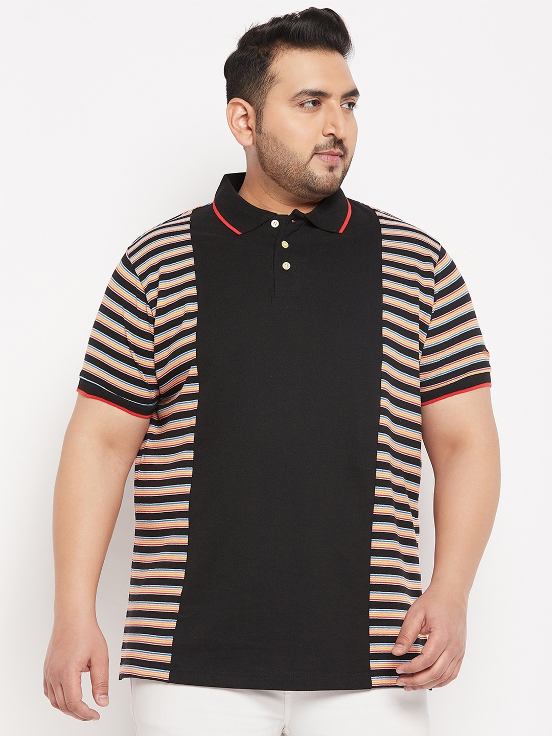 

bigbanana Men Multicoloured Striped Polo Collar Monochrome Bio Finish T-shirt, Multi