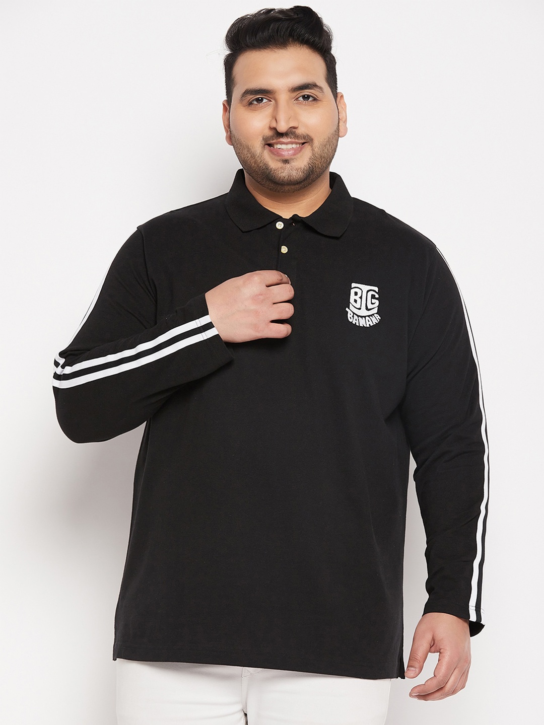 

bigbanana Plus Size Polo Collar Pure Cotton Bio Finished T-shirt, Black