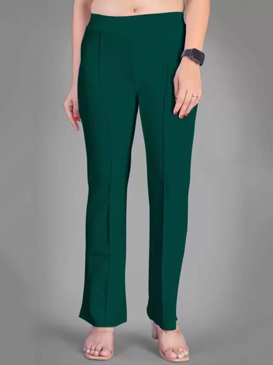 

Jinax Women Relaxed Straight Leg Straight Fit High-Rise Easy Wash Parallel Trousers, Green