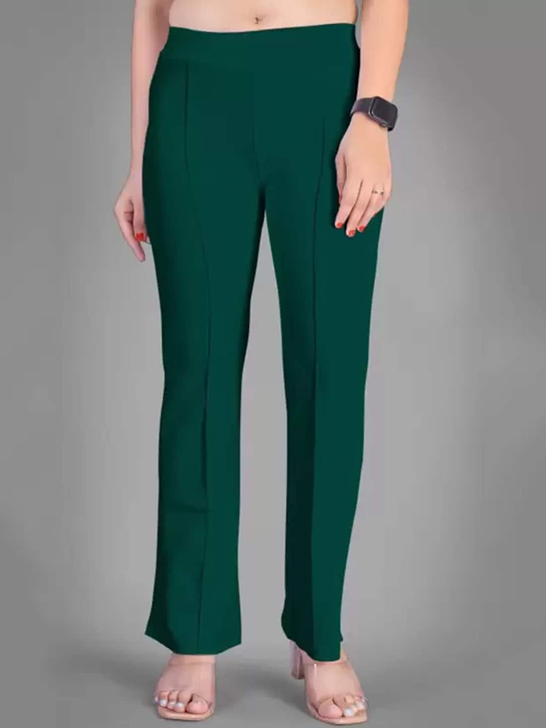 

Jinax Women Relaxed Straight Leg Straight Fit High-Rise Easy Wash Parallel Trousers, Green