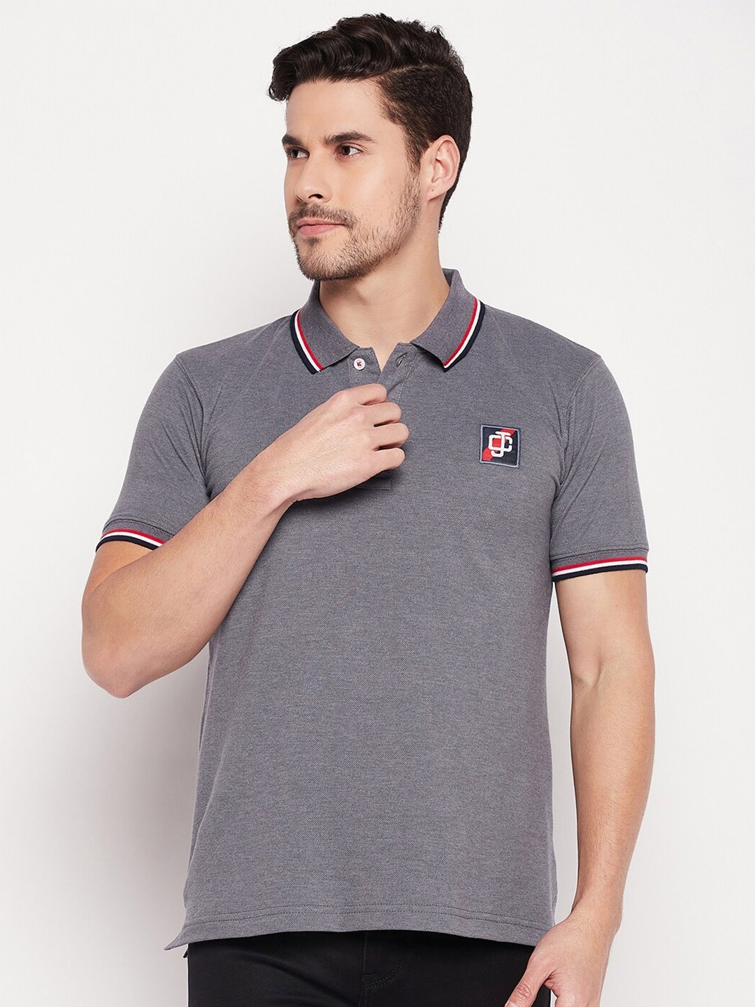 

Camey Regular Fit Polo Collar Cotton T-shirt, Grey