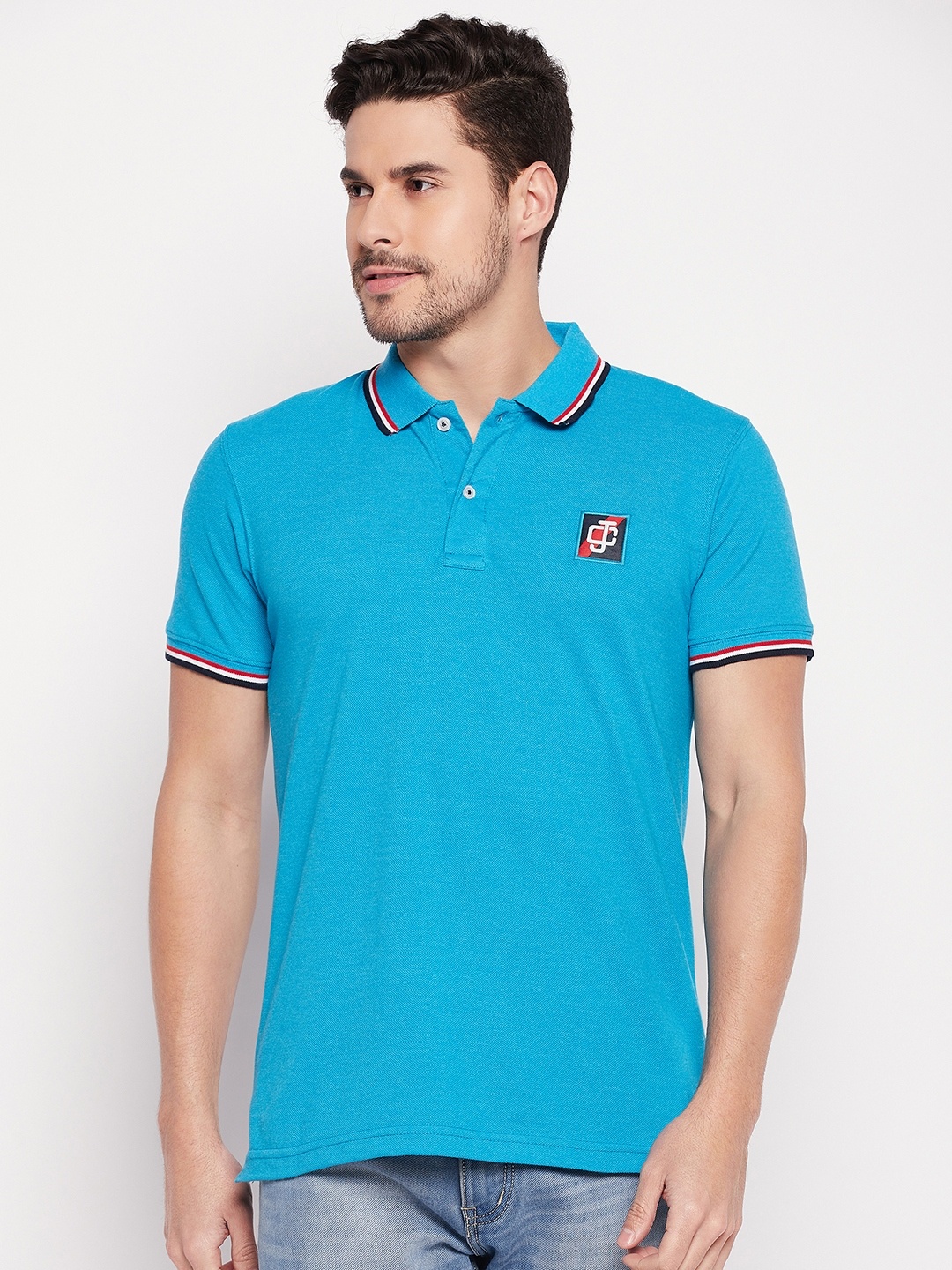 

Camey Men Polo Collar Cotton T-shirt, Blue
