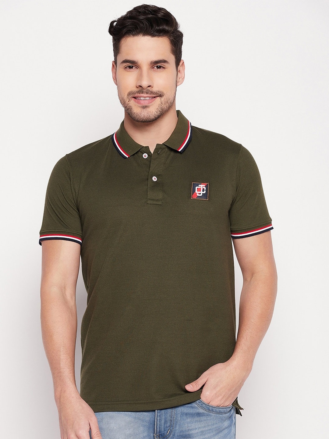 

Camey Regular Fit Polo Collar Cotton T-shirt, Green
