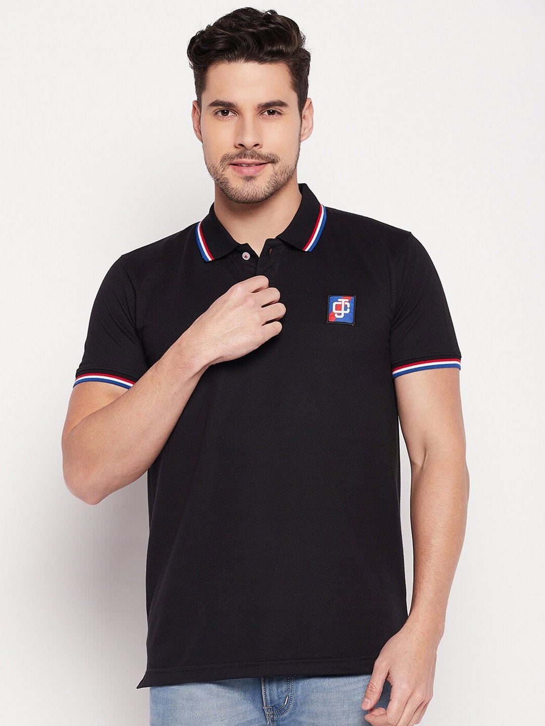 

Camey Polo Collar Cotton T-shirt, Black