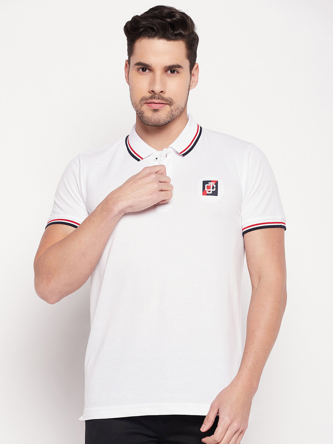 

Camey Men Polo Collar Cotton T-shirt, White